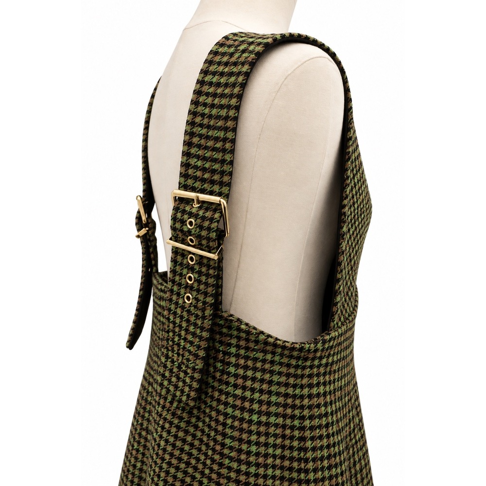 MONA NWT Wool Blend Houndstooth Pinafore Dress EU 42 Asymmetrical Buckle - Picture 7 of 11